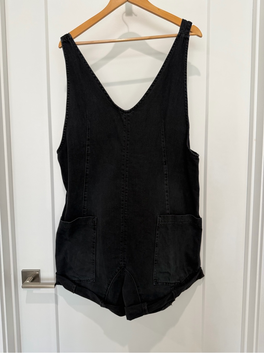 We The Free Black Denim Romper with Front Pockets